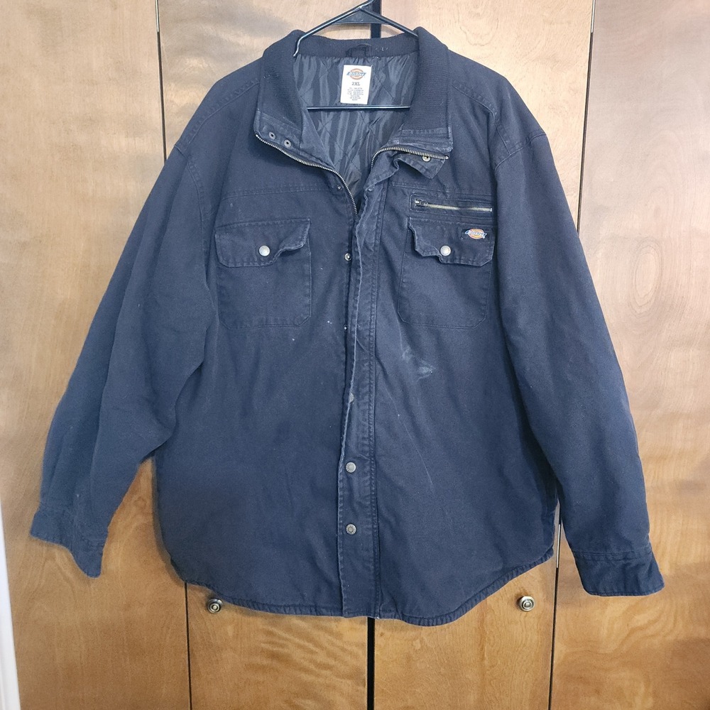 Dickies Mens 2XL Black Canvas Quilted Lined Full Zip Work Jacket RN123187